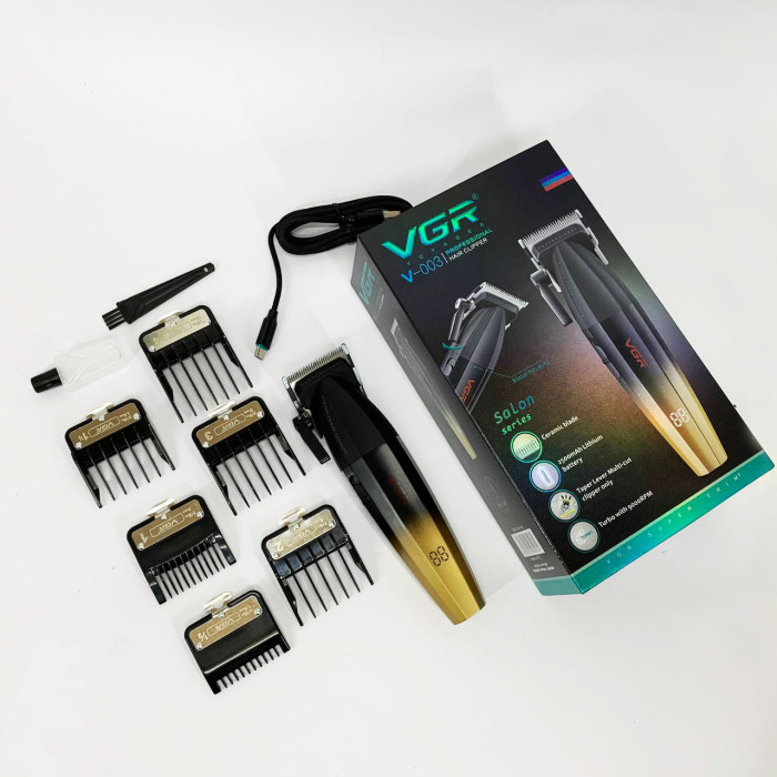 Машинка для стрижки волосся акумуляторна Professional Turbo з різними насадками VGR V-003. Колір: жовтий