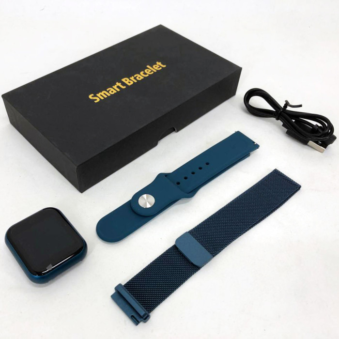 Smart Watch T80S, два браслети, температура тіла, тиск, оксиметр. Колір: синій