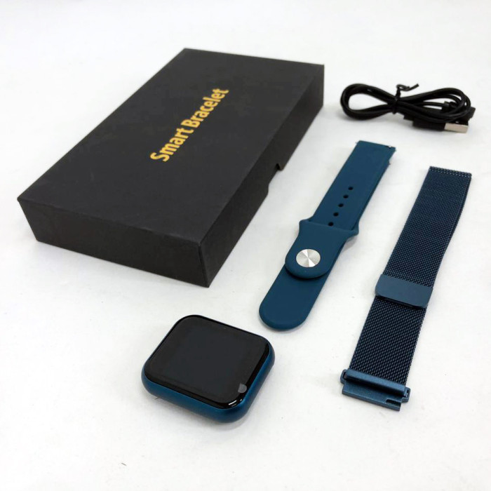 Smart Watch T80S, два браслети, температура тіла, тиск, оксиметр. Колір: синій