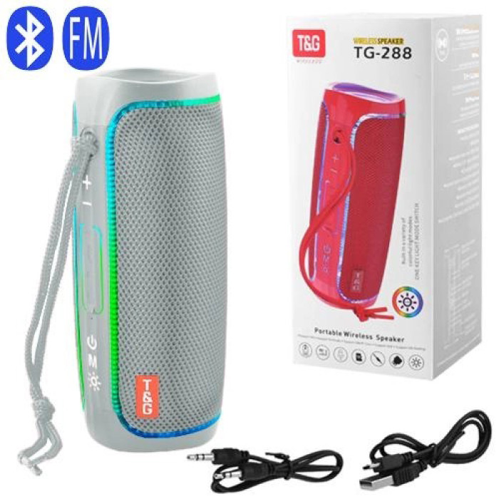 Портативна колонка Bluetooth з LED підсвічуванням TG288, акумуляторна колонка для музики. Колір: сірий