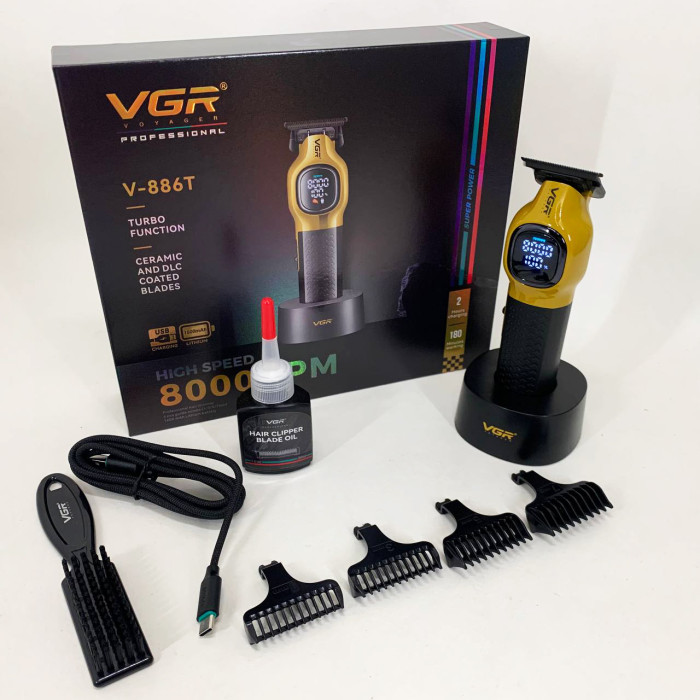 Тример для стрижки волосся VGR V-886T GOLD 8000RPM 4 насадки
