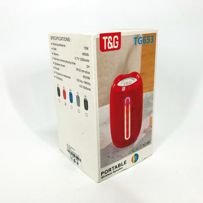 Портативна Bluetooth-колонка TG653 USB з ремінцем, потужна переносна акустична колонка. Колір: червоний