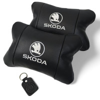 Автомобільні подушки 2 шт на підголівник Skoda / Шкода, з натуральної шкіри, стильний аксесуар для вашого авто