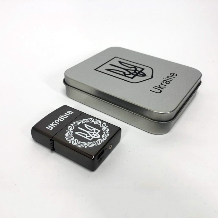 Дугова електроімпульсна запальничка USB Україна металева коробка HL-447. Колір: чорний