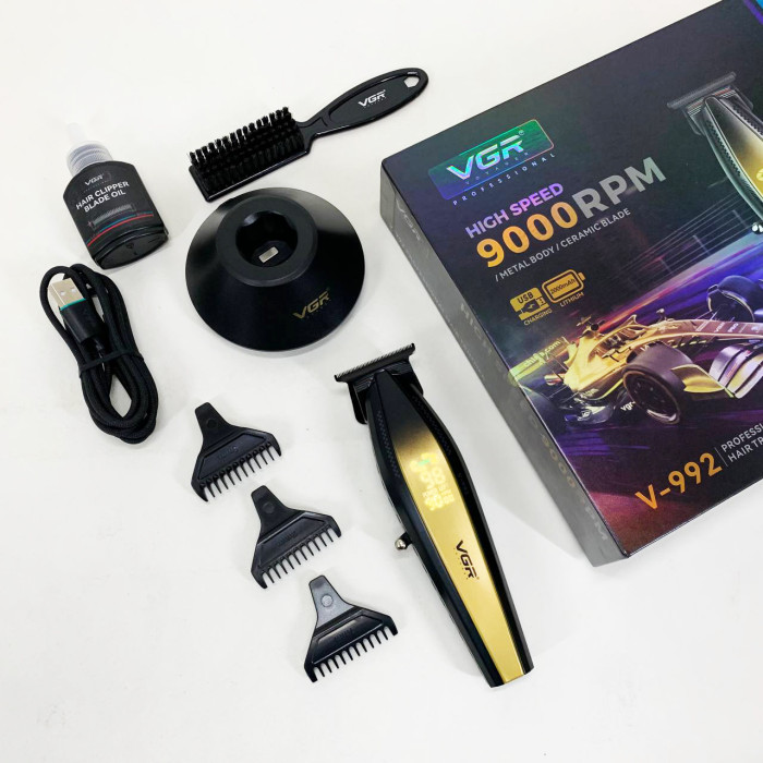 Машинка для стрижки волосся з потужним мотором XPRO VGR V-992 GOLD з насадками 1-2-3 мм