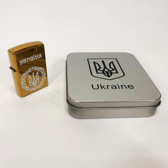 Дугова електроімпульсна USB Юсб запальничка Україна металева коробка HL-447. Колір: золотий