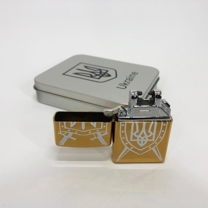 Дугова електроімпульсна запальничка USB Україна (металева коробка) HL-446. Колір: золотий