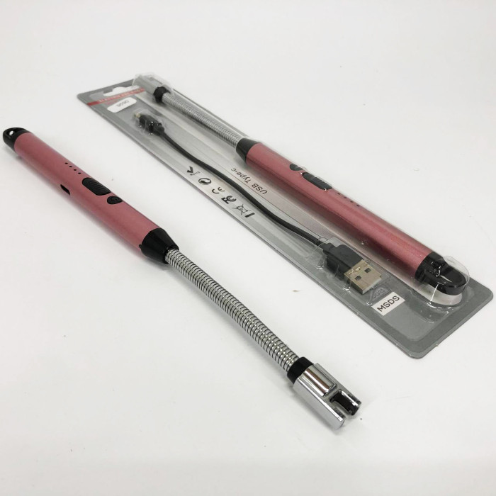 Запальничка електрична BBQ Lighter імпульсна плазмова вітрозахисна USB рожева запальничка