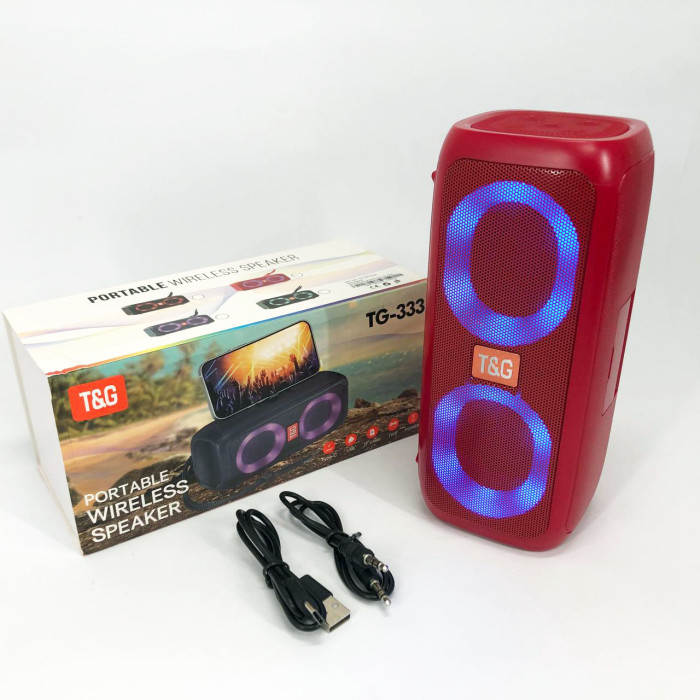 Портативна колонка TG333 2x5W з RGB підсвічуванням, бездротова колонка портативна потужна. Колір: червоний