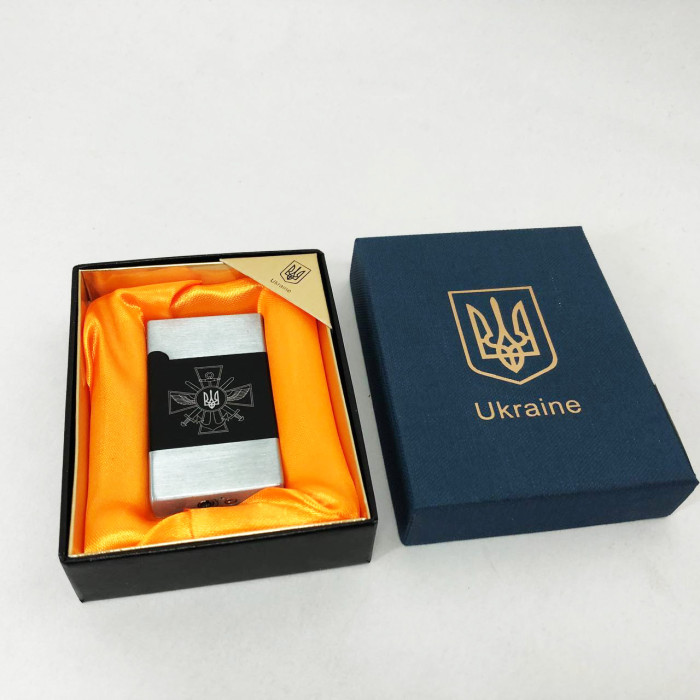 Запальничка газова Україна (Подарунка, турбо полум'я) HL-393-1. Колір: срібло