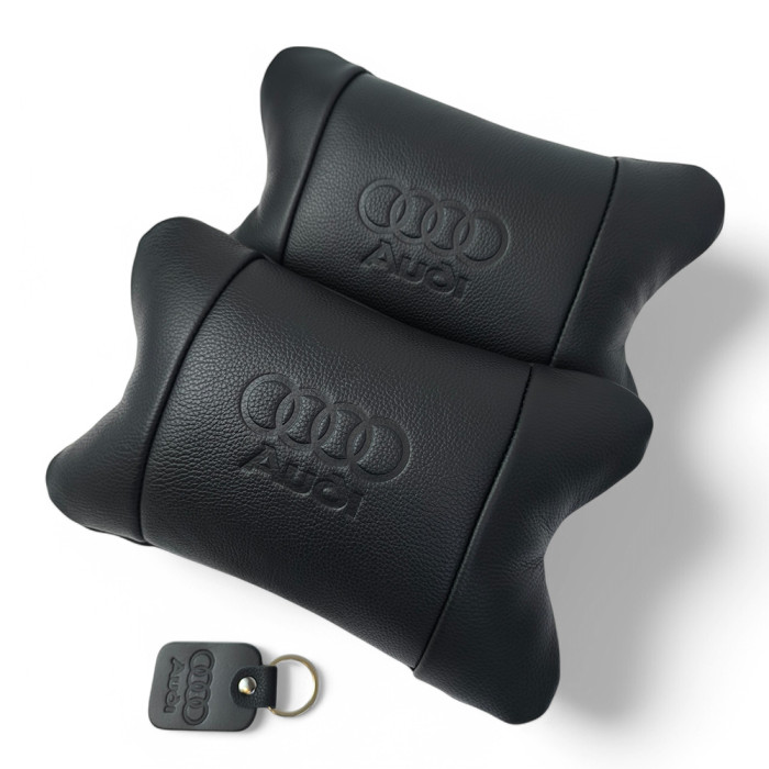 Набір шкіряних подушок Audi + брелок у подарунок, подушки на підголовник у авто