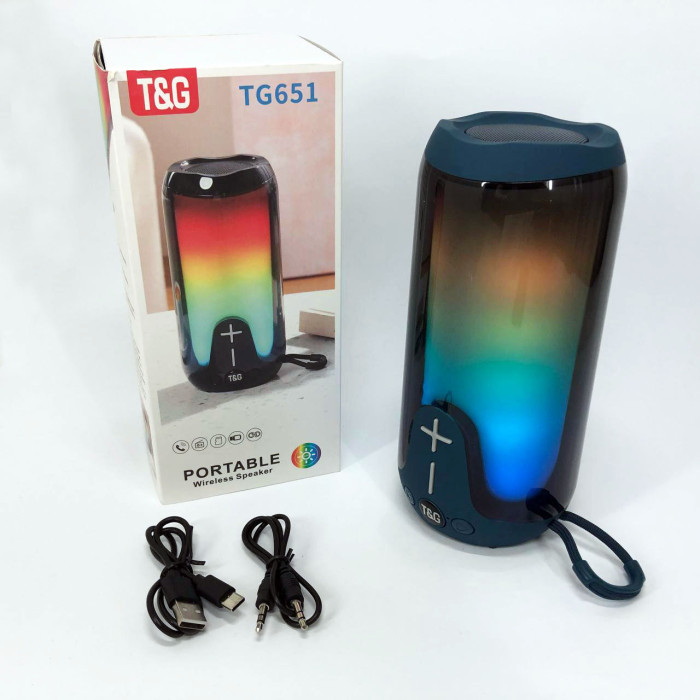 Bluetooth-колонка TG651 з RGB ПІДСВІТКОМ, акумуляторна колонка для музики, для вечірки. Колір: синій