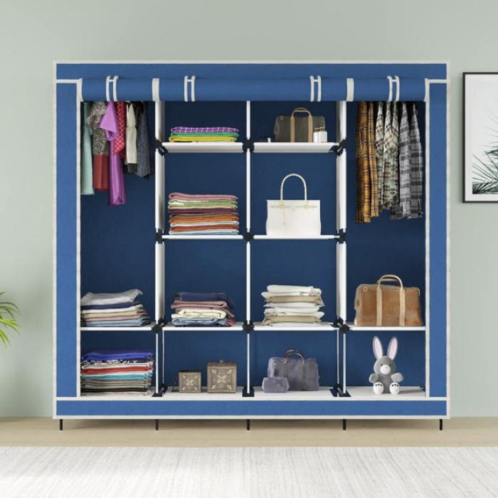 Складна тканинна шафа для одягу 170*45*170см Storage Rack, універсальна тканинна шафа для речей Синій