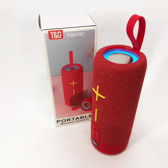 Портативна Bluetooth колонка TG619C FM-радіо USB/TF з ремінцем, гучна блютуз колонка. Колір: червоний