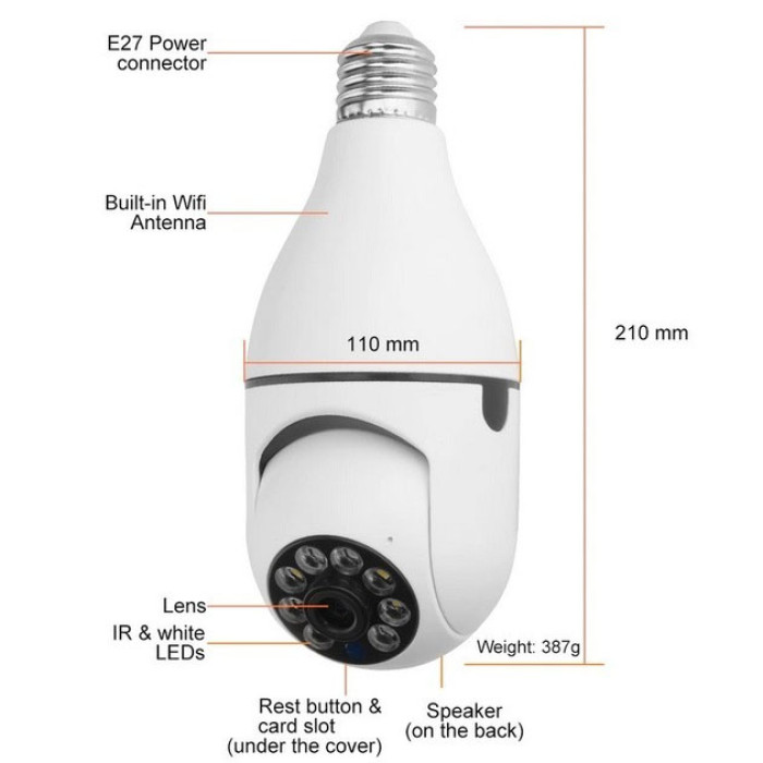 Камера відеоспостереження лампочка CAM L1 E27 WIFI IP 360/90 поворотна