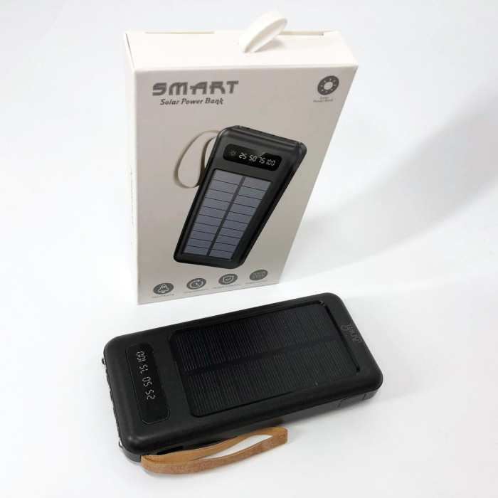 Power Bank Solar Smart 1015 зарядний пристрій на сонячній батареї 20000mAh з індикатором заряду Чорний