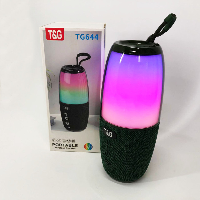 Портативна колонка TG644 5W з RGB підсвічуванням та ремінцем, Бездротова колонка потужна. Колір: зелений