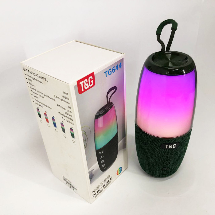 Портативна колонка TG644 5W з RGB підсвічуванням та ремінцем, Бездротова колонка потужна. Колір: зелений