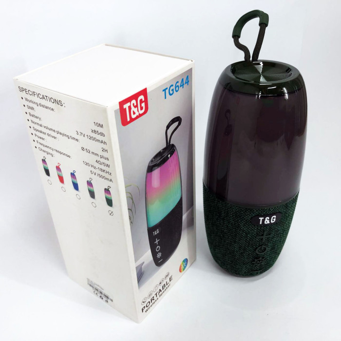 Портативна колонка TG644 5W з RGB підсвічуванням та ремінцем, Бездротова колонка потужна. Колір: зелений
