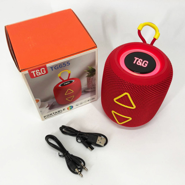Портативна колонка TG655 5W з RGB підсвічуванням та ремінцем, бездротова колонка потужна. Колір: червоний