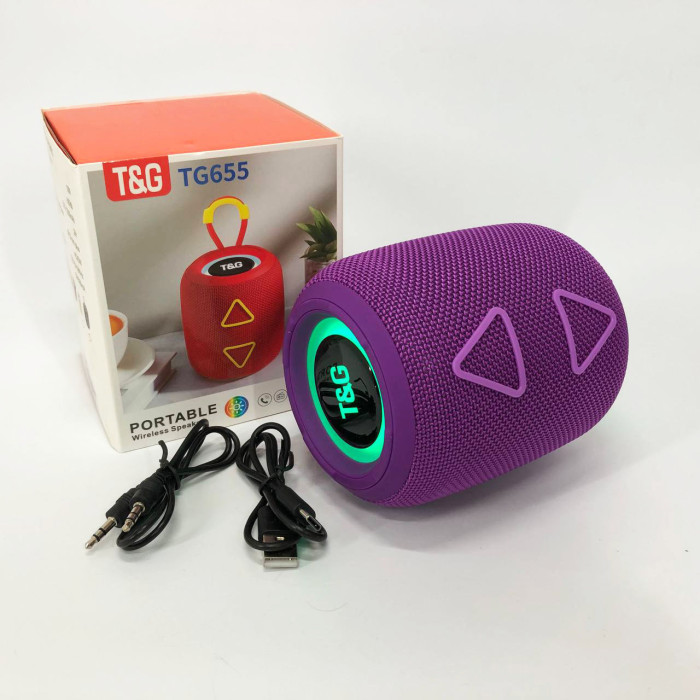 Портативна колонка TG655 5W з RGB підсвічуванням та ремінцем, Акумуляторна для музики. Колір: фіолетовий