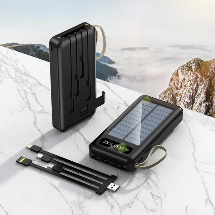 Power Bank Solar Smart 1015 зарядний пристрій на сонячній батареї 20000mAh з індикатором заряду Чорний