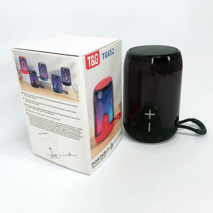 Портативна колонка TG652 5W з RGB підсвічуванням та ремінцем, колонка з акумулятором блютуз. Колір: зелений