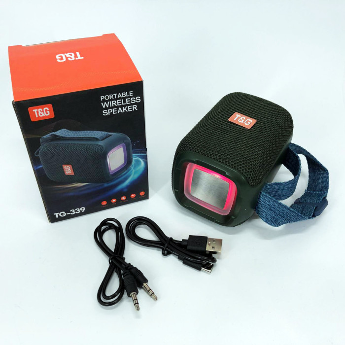 Портативна Bluetooth колонка TG339 5W з підсвічуванням RGB, акумуляторна колонка для музики. Колір: зелений