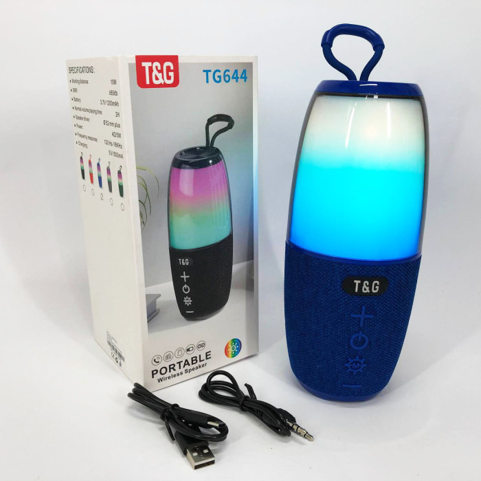Портативна колонка TG644 5W з RGB підсвічуванням та ремінцем, музичні колонки для вулиці. Колір: синій