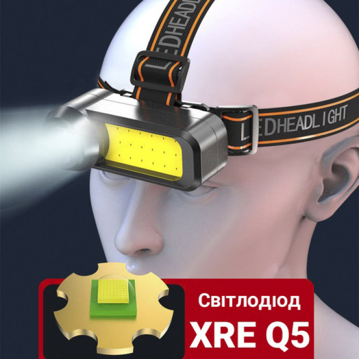 Ліхтар налобний WH-1707-XPE+COB, Портативний світлодіодний налобний ліхтар, Водонепроникний ліхтарик