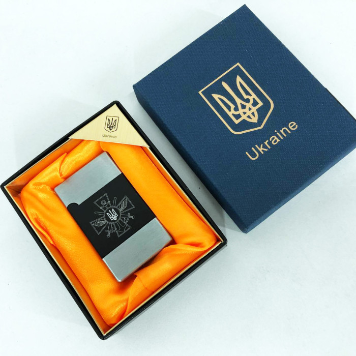Запальничка газова Україна (Подарунка, турбо полум'я) HL-393-1. Колір: срібло