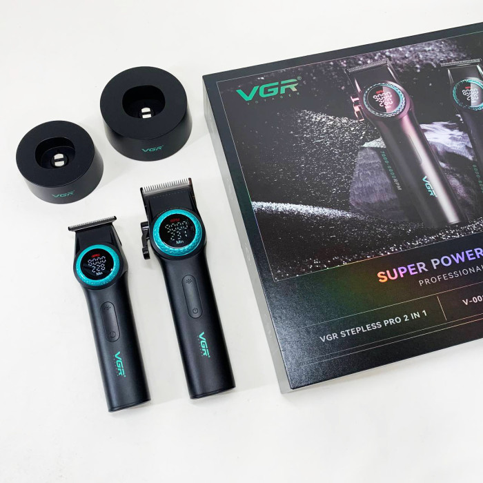 Набір VGR 2 в 1 V-001 V-977 BLACK, акумуляторна машинка для стрижки та триммер. Колір: чорний