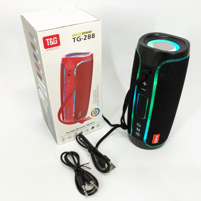 Портативна колонка Bluetooth з LED підсвічуванням TG288, акумуляторна колонка для музики. Колір: чорний