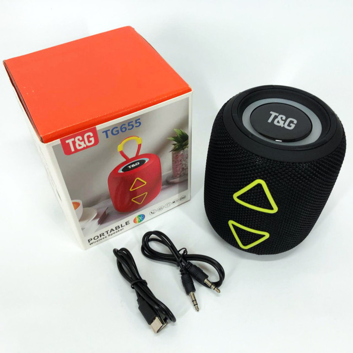 Портативна колонка TG655 5W з RGB підсвічуванням та ремінцем, Bluetooth колонка для вулиці. Колір: чорний