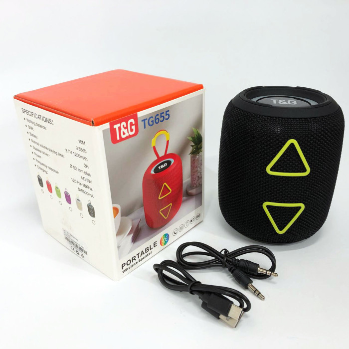 Портативна колонка TG655 5W з RGB підсвічуванням та ремінцем, Bluetooth колонка для вулиці. Колір: чорний