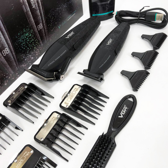 Професійний набір для стрижки волосся VGR V-640 акумуляторний Barber Combo PREMIUM. Колір: чорний