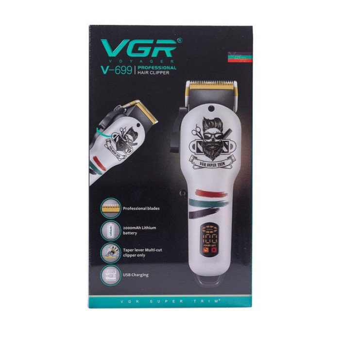 Машинка для стрижки волосся та бороди професійна VGR V-699 B з насадками та LED дисплеєм. Колір: чорний