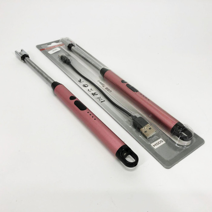 Запальничка електрична BBQ Lighter імпульсна плазмова вітрозахисна USB рожева запальничка