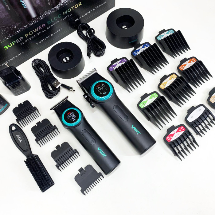 Набір VGR 2 в 1 V-001 V-977 BLACK, акумуляторна машинка для стрижки та триммер. Колір: чорний