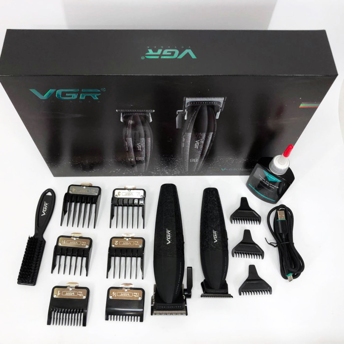 Професійний набір для стрижки волосся VGR V-640 акумуляторний Barber Combo PREMIUM. Колір: чорний