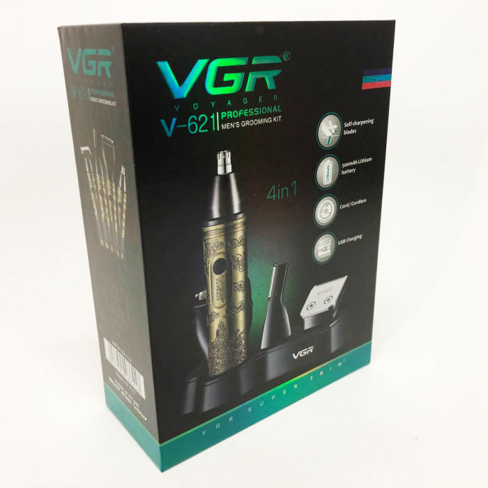 Тример VGR 4 в 1 V-621, Чоловічі електробритви для обличчя, Бритва для вологого видалення волосся.