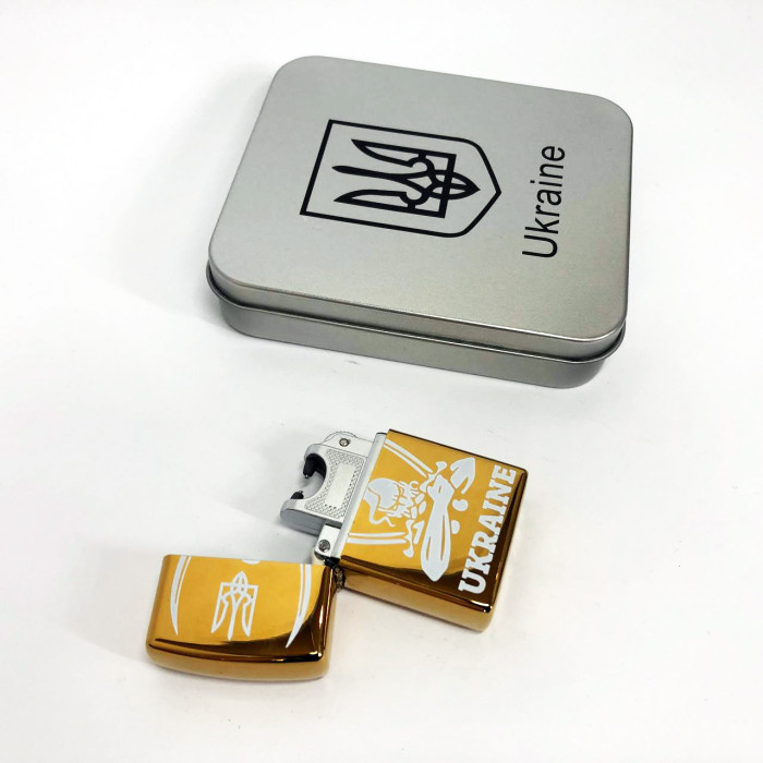 Дугова електроімпульсна запальничка USB Україна (металева коробка) HL-449. Колір: золотий