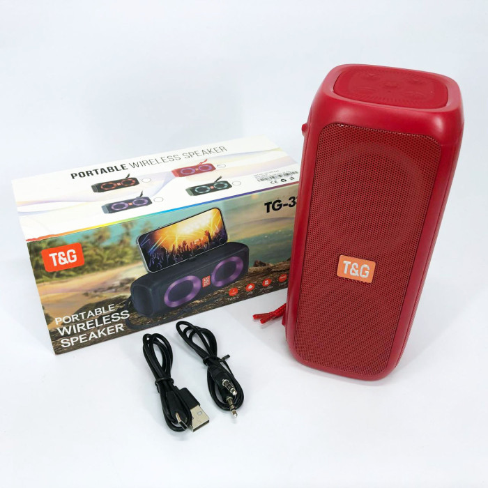 Портативна колонка TG333 2x5W з RGB підсвічуванням, бездротова колонка портативна потужна. Колір: червоний