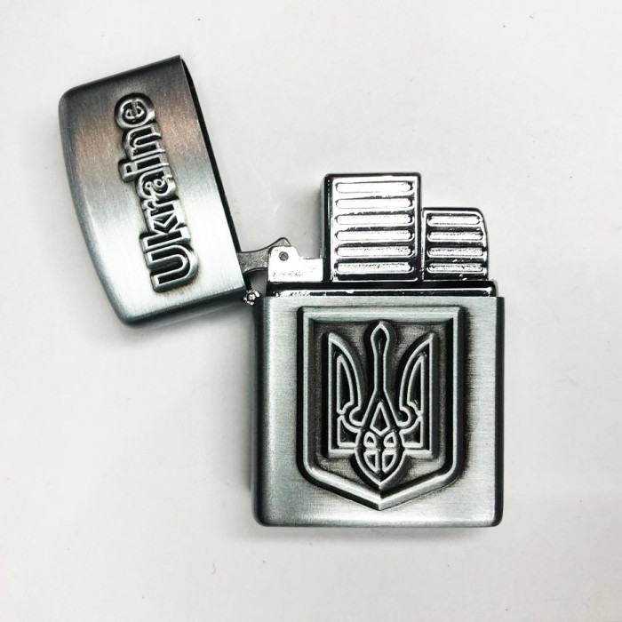 Турбо запальничка Герб України 19277, запальничка з турбонаддувом, незвичайна запальничка. Колір: срібний