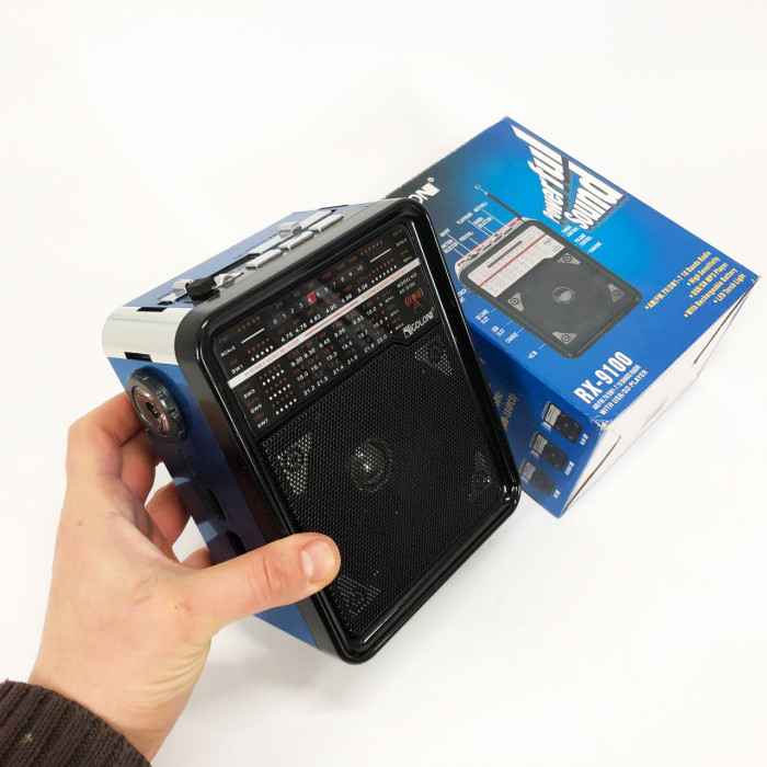 Радіоприймач GOLON RX-9100 USB+SD Радіо з ліхтарем, Ретро радіо, FM передавач. Колір: синій