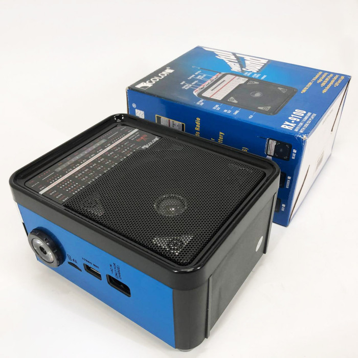Радіоприймач GOLON RX-9100 USB+SD Радіо з ліхтарем, Ретро радіо, FM передавач. Колір: синій