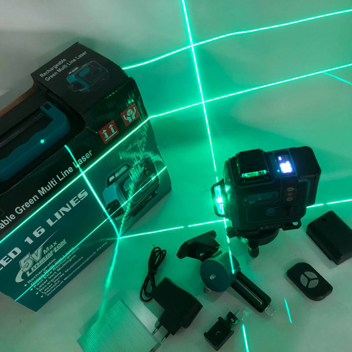 Рівень лазерний лінійний нівелір акумуляторний Laser 4D, 16 ліній, робоча відстань 30м, у валізі