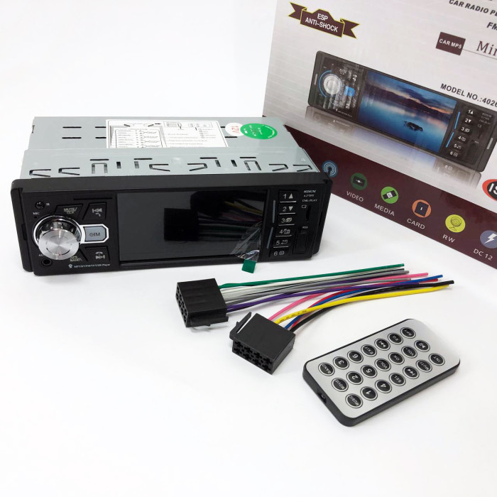 Автомагнітола MP5 4026UM з екраном 4.1 дюйми, AUX вхід, Bluetooth, 1 DIN, магнітола в машину