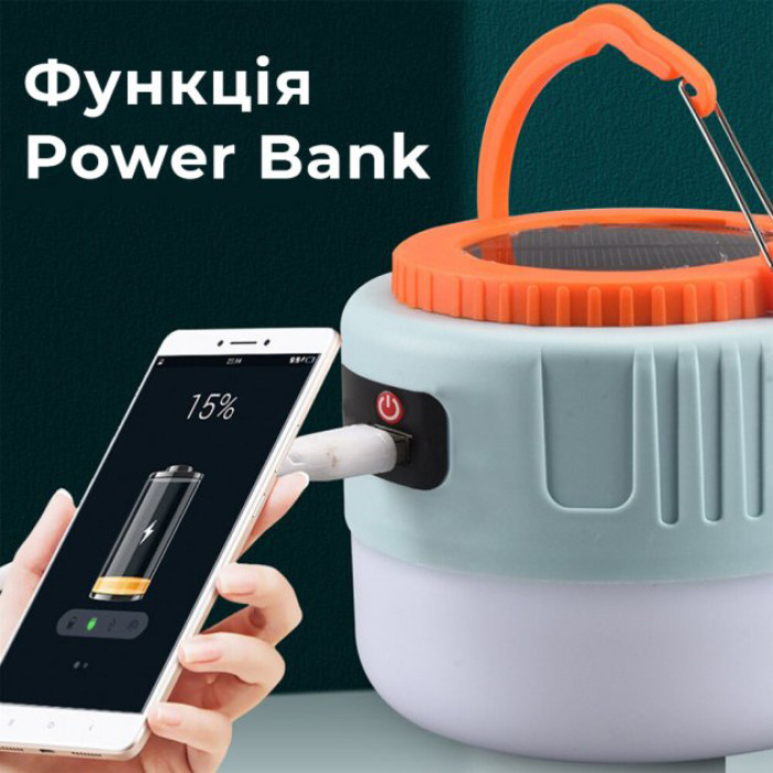 Ліхтар кемпінг переносний 509-20LED, power bank, Li-Ion акумулятор, сонячна батарея, ЗУ microUSB