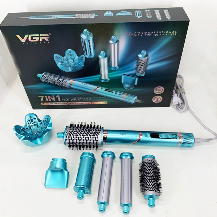 Фен-стайлер для волосся 7в1 VGR V-477 Blue Professional 1400 Вт 7 насадок